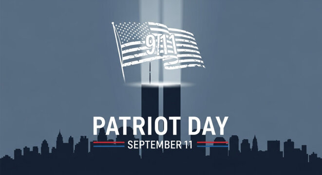 A patriot day tribute with the american flag and new york city skyline