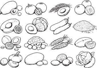 Hand-Drawn Illustration Featuring Nutrient-Rich Foods in Black a