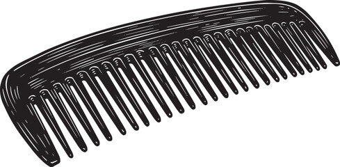 Elegant hair comb illustration, woodcut style black line art on