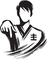 Martial arts master artistic silhouette brushstroke design in mo