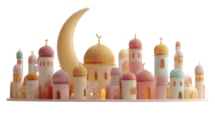 Cityscape with a large yellow moon in the background