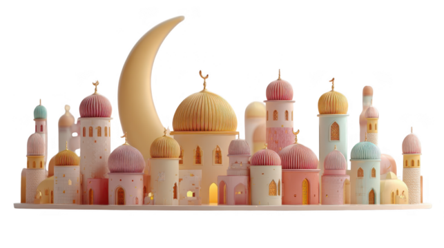 Cityscape with a large yellow moon in the background