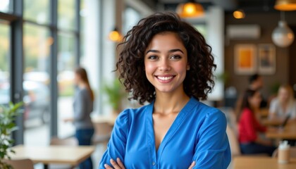 Confident Woman with Bright Smile Modern Indoor Setting