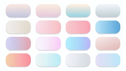 Pastel Gradient Buttons: Soft Hues and Rounded Rectangles on White Background