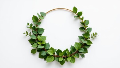 Minimalist Green Foliage with Gold Hoop White