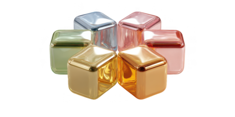 Row of colorful cubes with a gold one in the middle