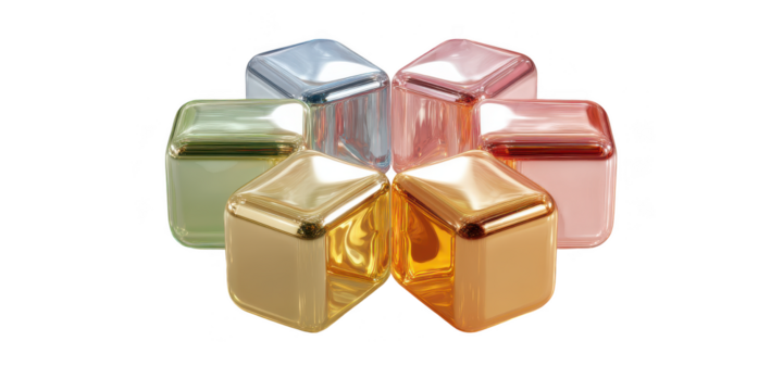 Row of colorful cubes with a gold one in the middle