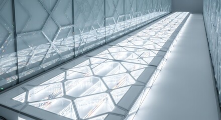 Futuristic architecture showcasing a luminous honeycomb design with geometric patterns
