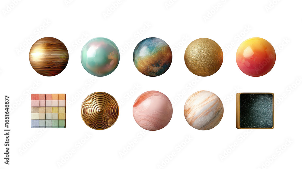 Aufkleber collection of colorful spheres, each with a different color and texture