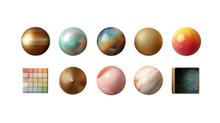Collection of colorful spheres, each with a different color and texture