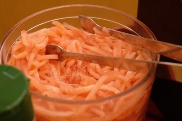 Japanese red pickled ginger in the container

