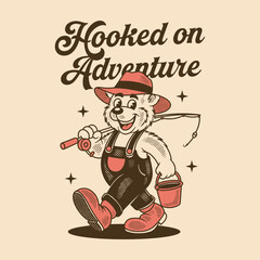 Hooked on adventure cute cool cartoon vector hand drawn