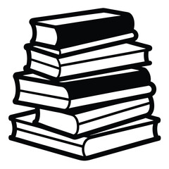 Stack of Black and White Outline Books Icon on White Background Keywords: books, stack, reading, knowledge