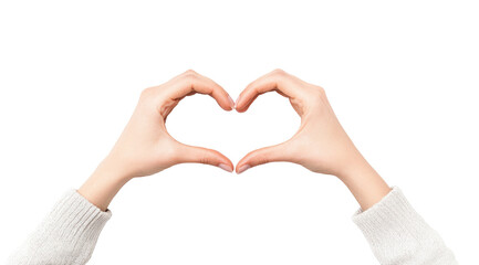 Fototapeta premium Hands forming a heart shape, symbolizing love and connection on a white isolated background.PNG image