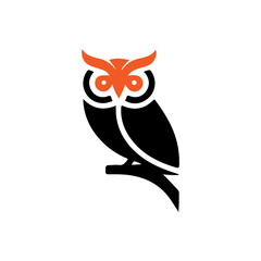 Owl silhouette vector illustration, great horned owl silhouette icon on white background.