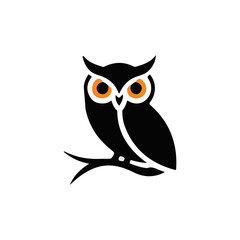 Owl silhouette vector illustration, great horned owl silhouette icon on white background.