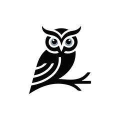 Owl silhouette vector illustration, great horned owl silhouette icon on white background.