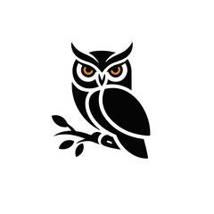 Owl silhouette vector illustration, great horned owl silhouette icon on white background.