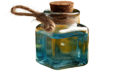 Magical Potion: A captivating, close-up shot of a unique potion bottle, elegantly presented against a clean backdrop, its surface gently gleaming in the light.