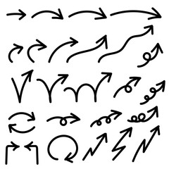 手描きのスムーズな黒いペンの矢印。シンプルで均一なシルエット。ベクター。背景透過