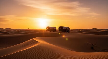 Caravans in the Sahara Desert at Sunset, Morocco