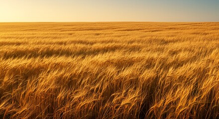 Obraz premium Golden wheat field under evening sunlight