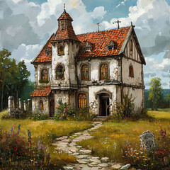 Obraz premium An old mysterious house. Retro urban landscape.