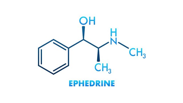 Ephedrine chemical structure rotating on white and green screen