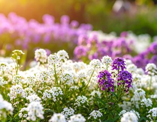 Obraz premium A vibrant display of white and purple flowers