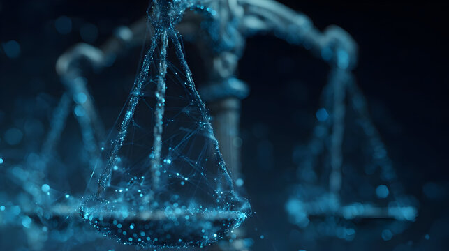 Abstract Blue Glowing Scales of Justice Digital Concept
