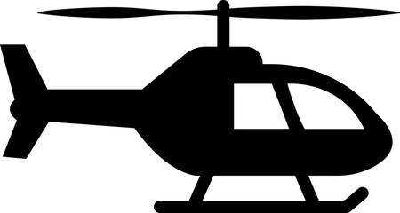 Obraz premium Black helicopter icon, Vector in flat style, Monochrome aircraft symbol, Aviation transport, Military chopper, Rescue copter, Air travel graphic illustration isolated on transparent background.