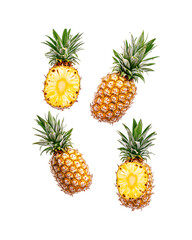 Several fresh pineapples flying in the air

