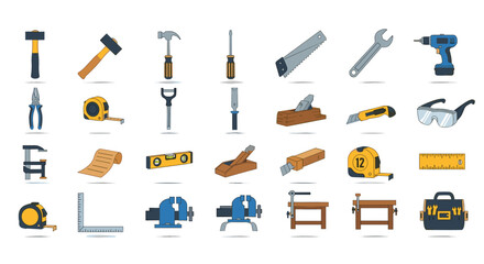 Obraz premium Illustration showing a collection of various carpentry and workshop tools