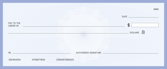 Blank bank check, checkbook cheque template or money payment paper voucher, vector mockup. Business or personal account cash pay cheque certificate or paycheck coupon from checkbook