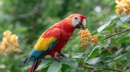 Obraz premium Scarlet Macaw Parrot Eating - Tropical Bird Photography