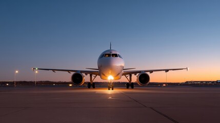 Obraz premium Airplane Airport Sunset | Commercial Aviation Travel Stock Photo