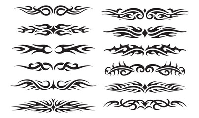 Set of Black Tribal Tattoo Designs – Decorative Tribal Tattoo, Symmetrical Tribal Ornamental Tattoo