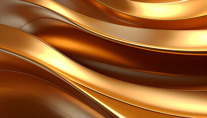 Abstract Golden Wavy Metallic Surface With Light Reflections Showing Texture and Smooth Curves