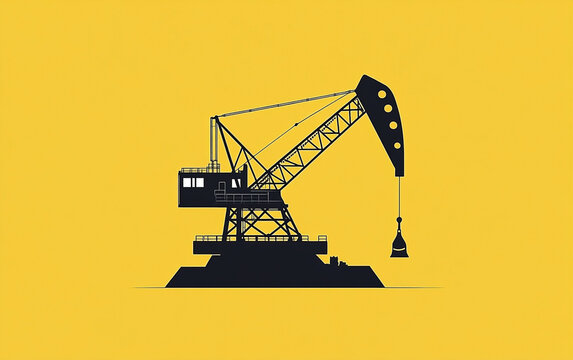 Silhouette of an oil pump jack against a golden background in a minimalistic design