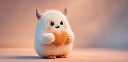 Fluffy monster holding a heart