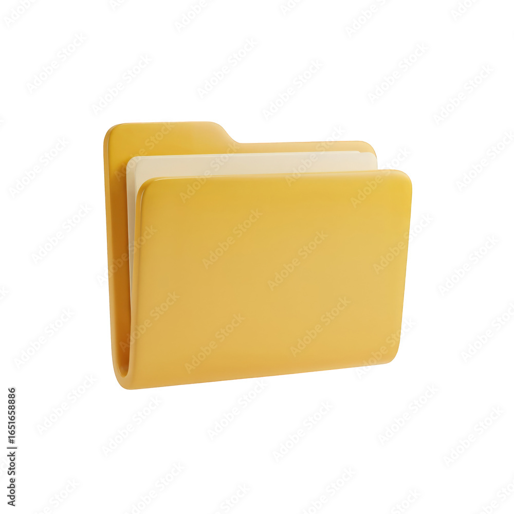 Fototapete 3d folder icon for file storage and document organization. modern glossy yellow file symbol for web 