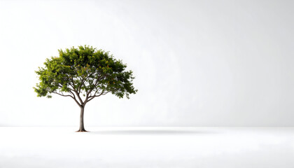 Obraz premium Isolated Tree Against White Background With Green Leaves And Brown Trunk