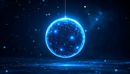 Fototapeta premium Glowing Blue Digital Sphere Displaying Data Points Against Dark Backdrop with Light Sparks