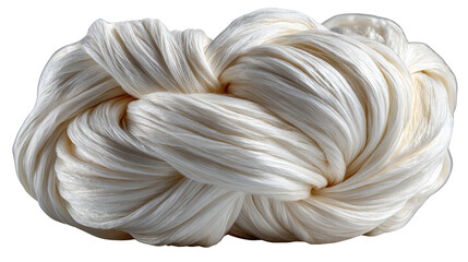 Silk Bundle: A close-up shot showcasing a bundle of creamy white silk, tightly woven and beautifully textured, exuding luxury and opulence. 
