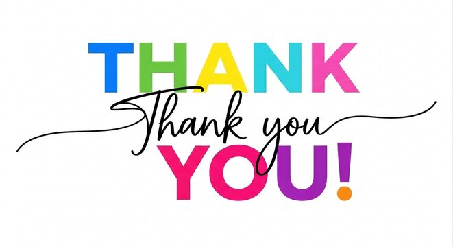 Thank You Colorful Typography on White Background | Bright Gratitude and Appreciation Message for Cards, Social Media, and Marketing