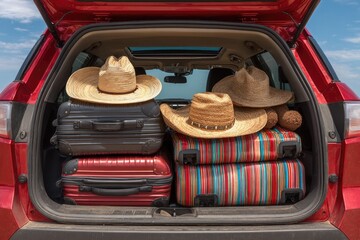 Packed car trunk, travel, summer
