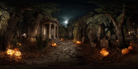 Hdr panoramas of spooky halloween cemetery