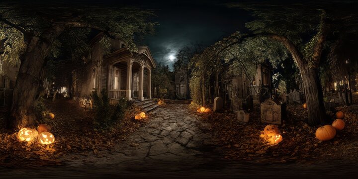 Hdr panoramas of spooky halloween cemetery