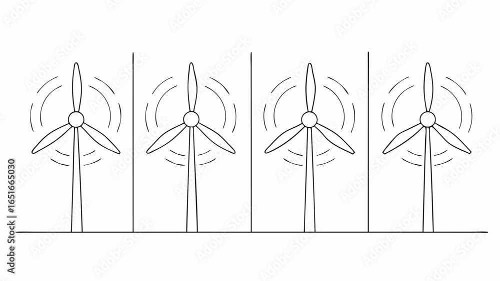 Poster vector four wind turbines with three blades each are depicted in a simple line drawing against a whi