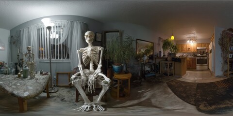 Skeleton scene hdr 360 degree panorama living room